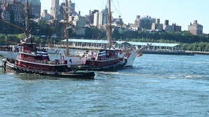 B-Roll: U.S. Coast Guard Cutter Eagle Departs New York During Sail250 Parade of Sail