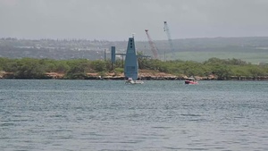 B-Roll: Saildrone Surveyor USV departs Pearl Harbor to begin RIMPAC 2026 sea phase