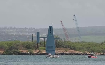 B-Roll: Saildrone Surveyor USV departs Pearl Harbor to begin RIMPAC 2026 sea phase