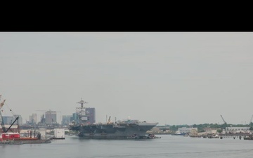 Timelapse: USS Gerald R. Ford (CVN 78) Arrives at Norfolk Naval Shipyard