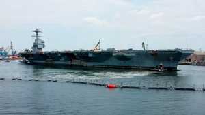 Rear Adm. Hakimzadeh Welcomes USS Gerald R. Ford (CVN 78) to Norfolk Naval Shipyard