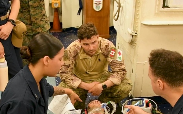 B-Roll: U.S., Canadian medical personnel conduct mass casualty training aboard USS Essex