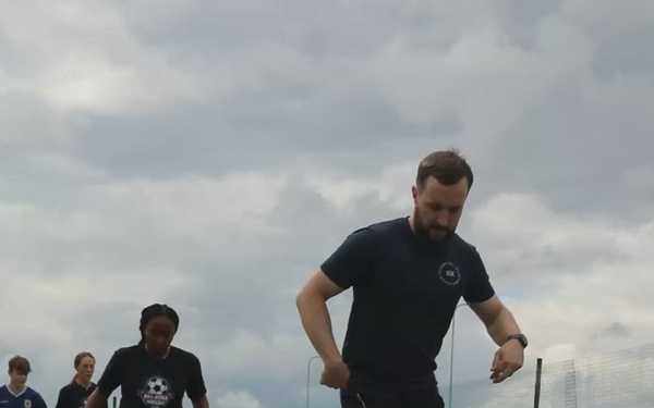 U.S. and U.K. soldiers participate in Armed Forces Entertainment All-Star Soccer Tour
