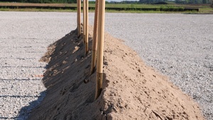 Shovels in the dirt prepared to break ground on the new Future Artillery complex at Iowa Army Ammunition Plant