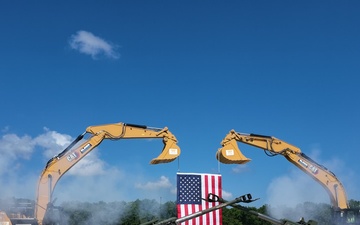 Canons fire in celebration of the groundbreaking for the new Future Artillery Complex (FAC) at Iowa Army Ammunition Plant.