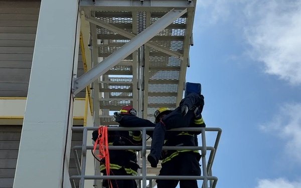 Firefighters conduct rescue training at Torii Station