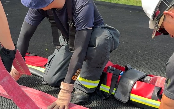 Firefighters conduct rescue training at Torii Station