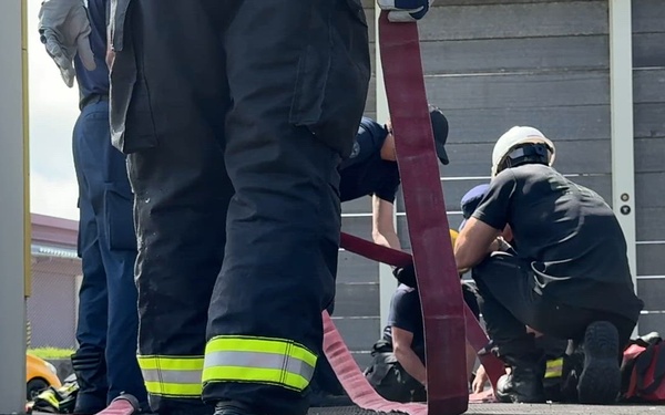 Firefighters conduct rescue training at Torii Station
