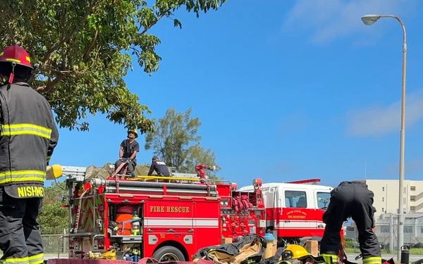 Firefighters conduct rescue training at Torii Station