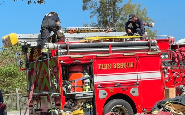 Firefighters conduct rescue training at Torii Station