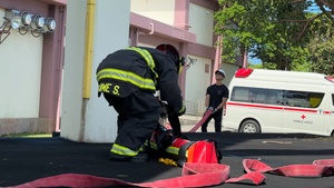Firefighters conduct rescue training at Torii Station
