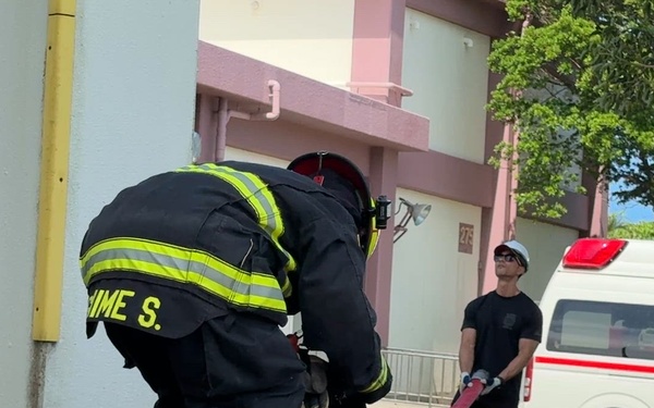 Firefighters conduct rescue training at Torii Station