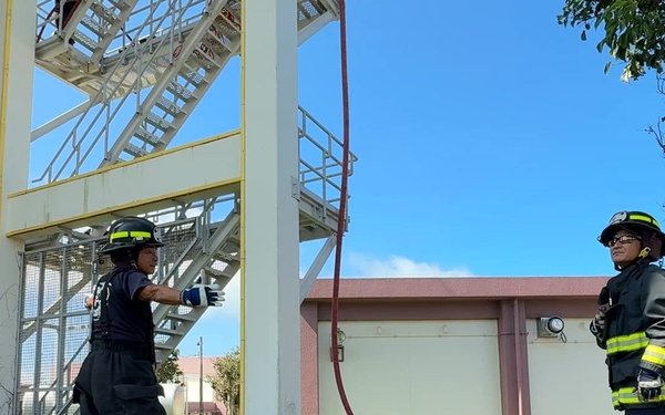 Firefighters conduct rescue training at Torii Station