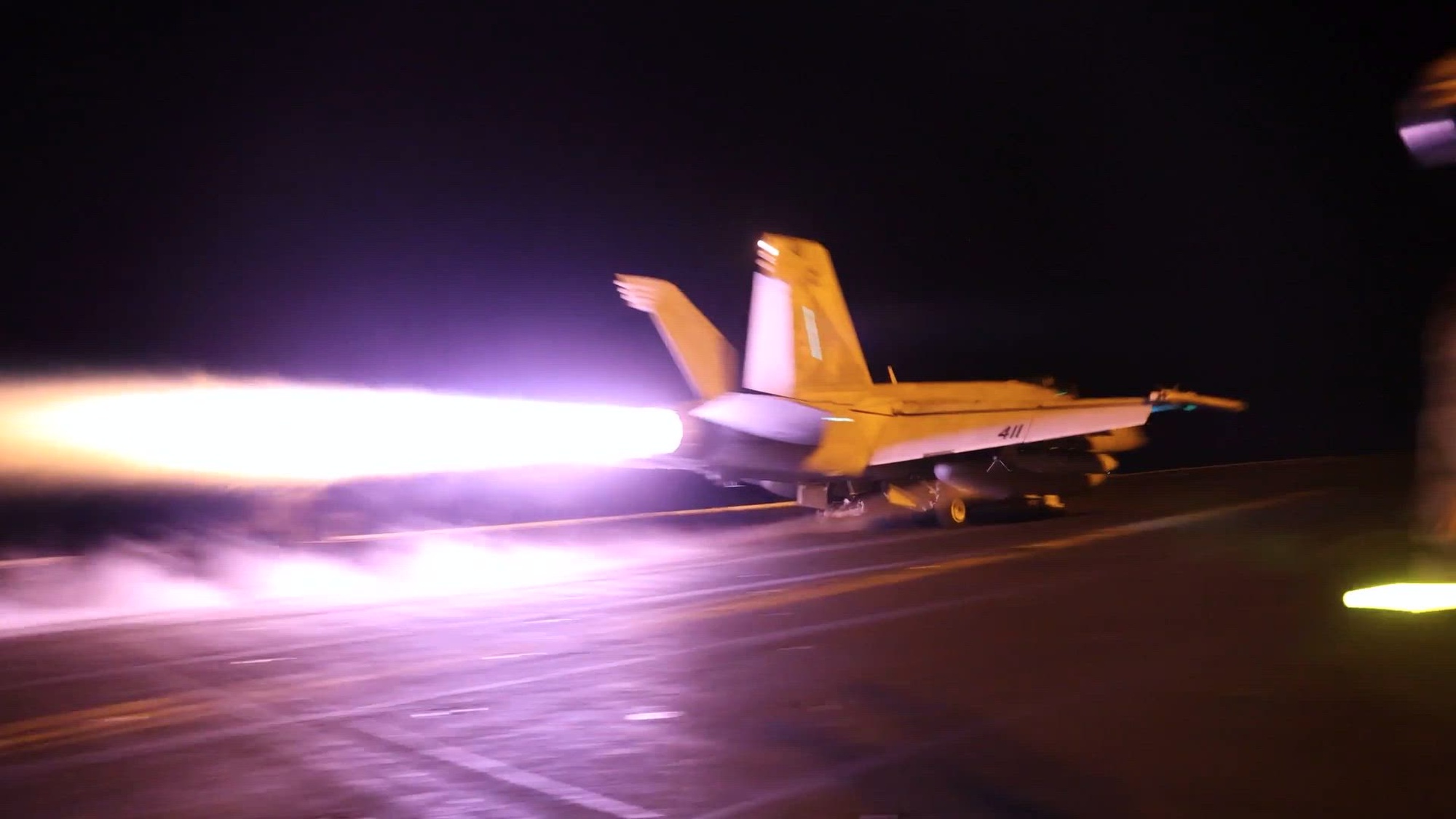 Video of U.S. forces launching aircraft and precision munitions against Iranian military targets.