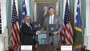 Deputy Secretary of State Christopher Landau participates in a Signing Ceremony with Solomon Islands Prime Minister Matthew Wale