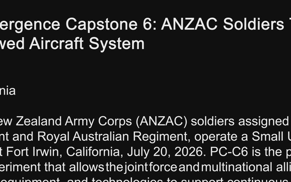 PC-C6: ANZAC Soldiers Train with a Small Uncrewed Aircraft System