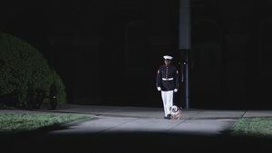 B-Roll: Cpl. Chesty XVI walking out during Evening Parades