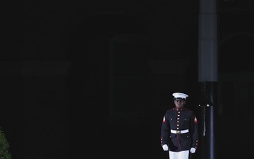 B-Roll: Cpl. Chesty XVI walking out during Evening Parades