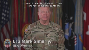 DLA Director LTG Mark Simmerly delivers a message for Refiner's Wargame (open caption)