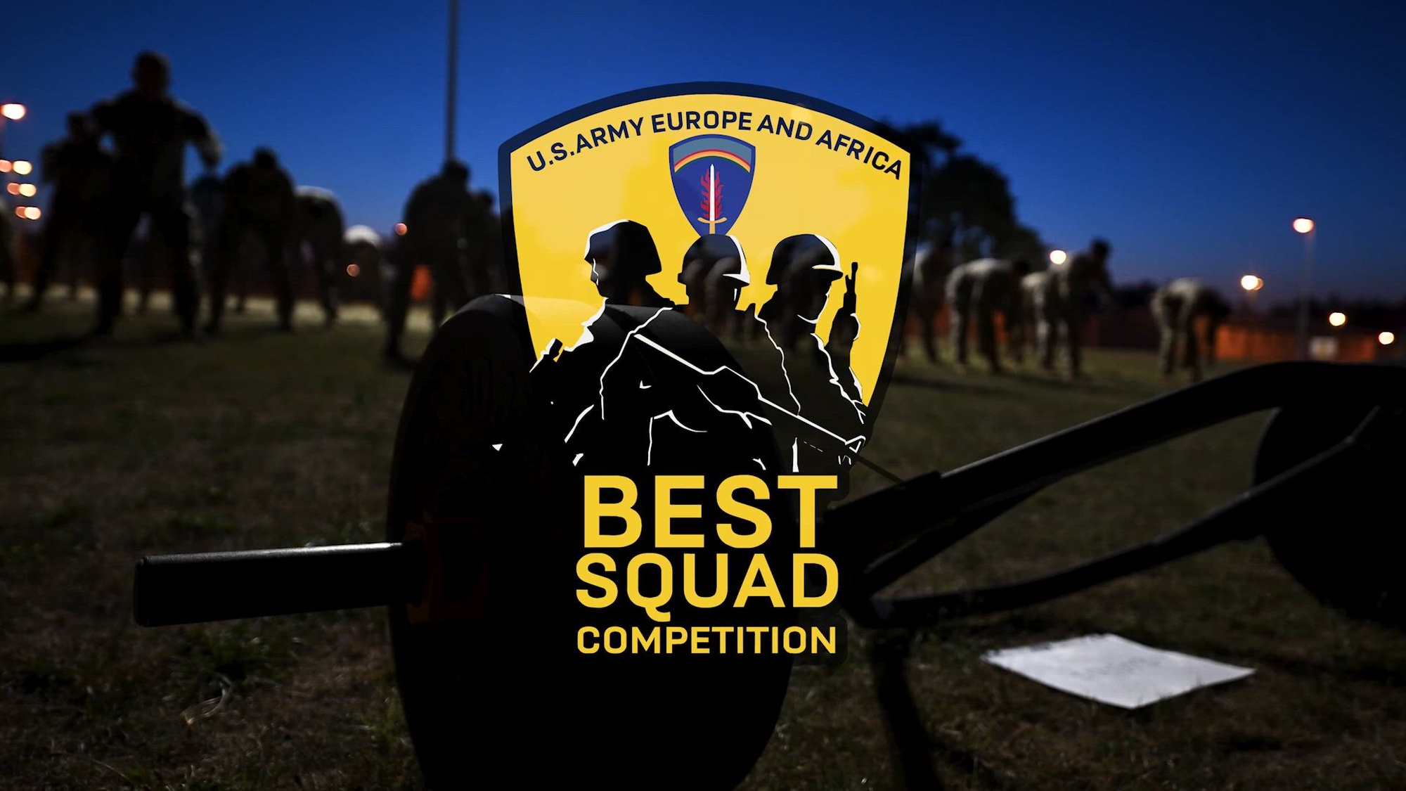 A U.S. Army video displaying Day One standings for the 2026 USAREUR-AF Best Squad Competition, Grafenwoehr, Germany, July 30, 2026. Twelve squads are ranked following the Army Combat Fitness Test and weapons qualification on the M17 pistol, M4 carbine, and M240B machine gun. The event tests the squad's effectiveness, communication, and overall cohesion, as well as the individual Soldiers' technical and tactical proficiency, endurance, and fortitude. This competitive training event exercises a full range of Squad-Level Skills; highlighting professional excellence and knowledge to determine the command's top teams. Winners of this competition will advance to represent U.S. Army Europe and Africa at the Army Best Squad Competition.