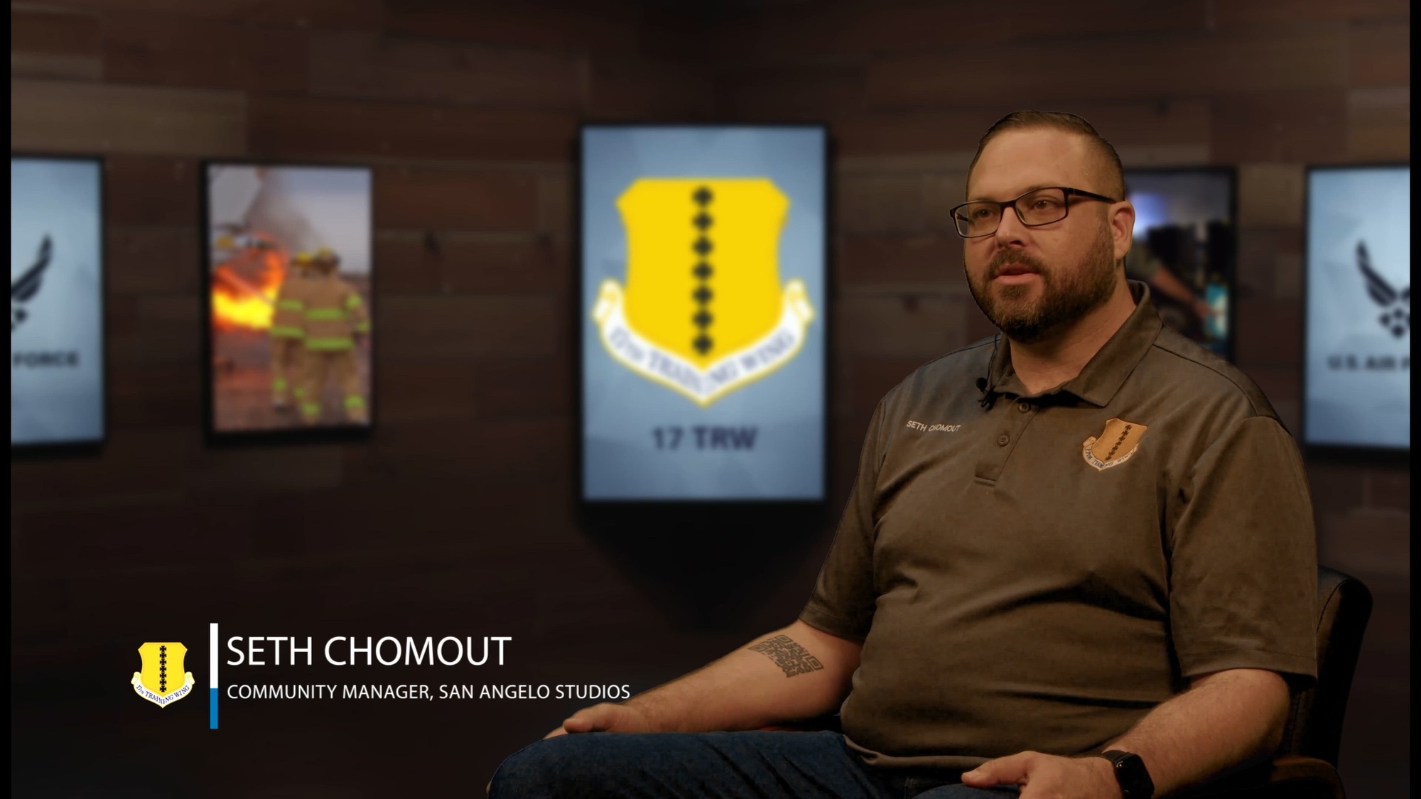 Seth Chomout, 17th Training Wing Honorary Commander, speaks about his experiences while a part of the program.