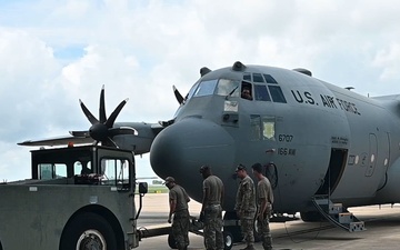 Airmen reposition C-130 after 166th Airlift Wing deployment ceremony