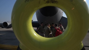 KC135 refuels F16s during routine patrol