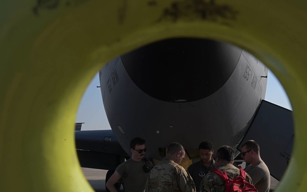 KC135 refuels F16s during routine patrol