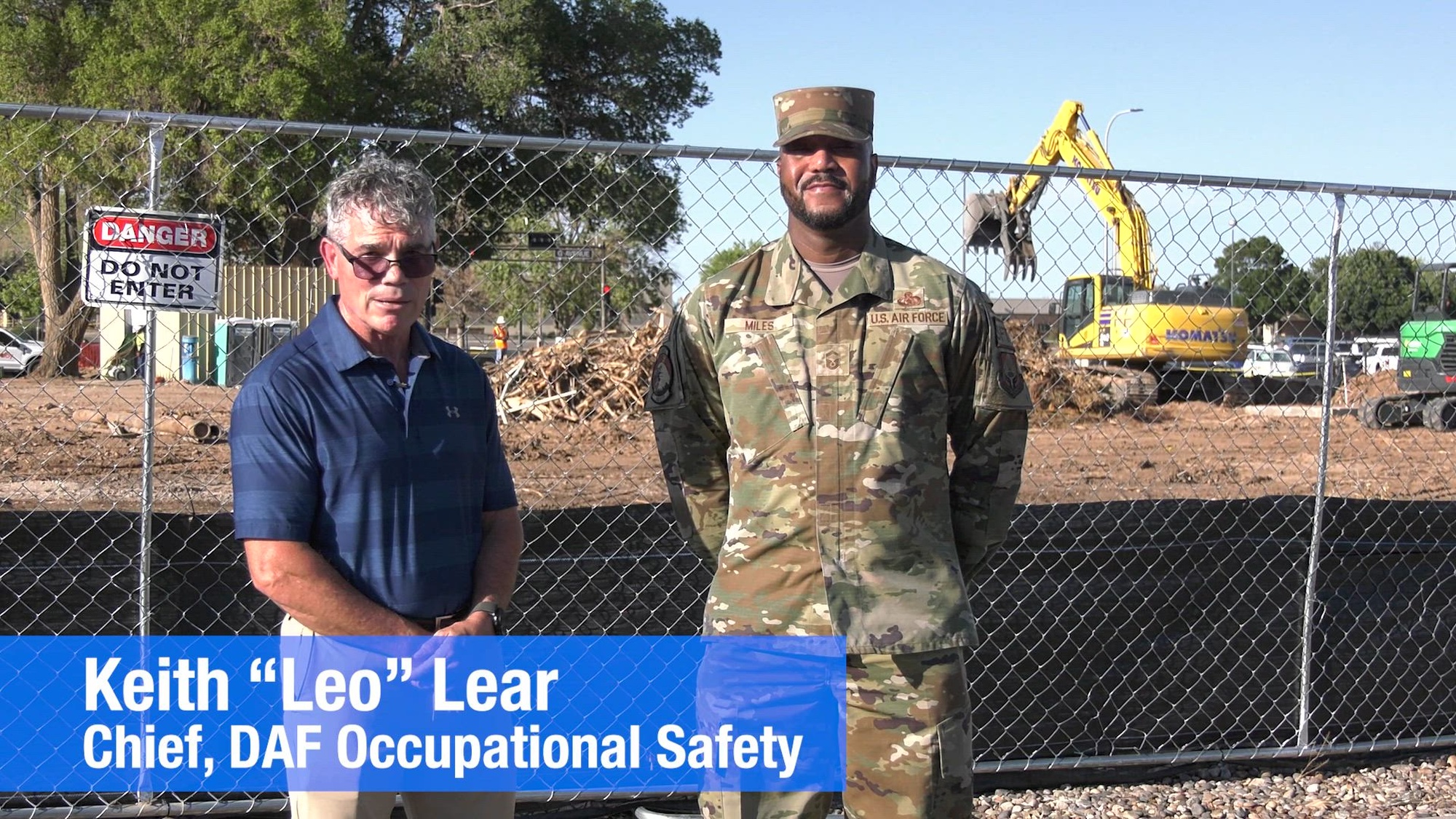Keith Lear, chief, DAF Occupational Safety, and SMSgt Brian Miles, Superintendent, DAF Occupational Safety, Air Force Safety Center introduce the Safe + Sound Week campaign. The campaign highlights OSHA's challenges to get everyone involved in finding and fixing hazards before they cause harm.