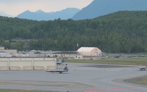 B-Roll: F-22 Raptors take off during Red Flag-Alaska 26-3