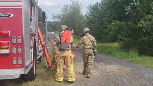 104th Fighter Wing Fire Department Simulates Pilot Rescue Exercise