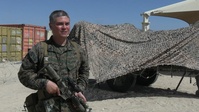 U.S. Marine Corps Lt. Col. Evan Ota with 2nd Bn., 1st Marines speaks about battalion-level operations during AFX