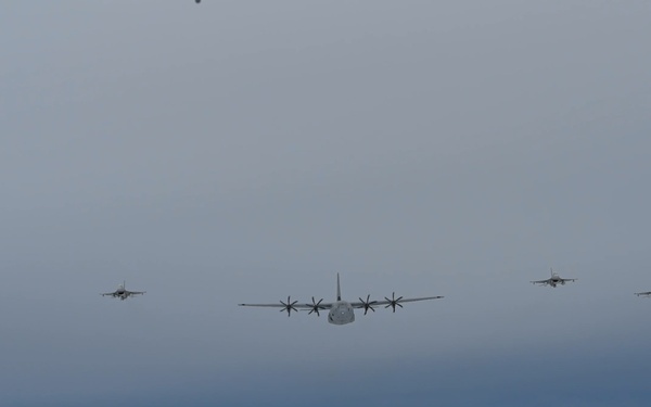 U.S., Belgian Aircraft Conduct Formation Flight During Northern Viking 26