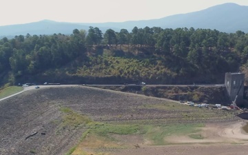 The U.S. Army Corps of Engineers stages pumping equipment at Blue Mountain Lake