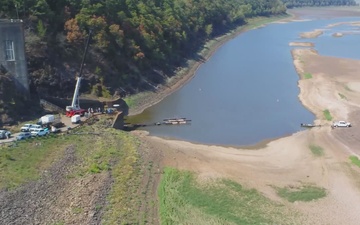 The U.S. Army Corps of Engineers stages pumping equipment at Blue Mountain Lake