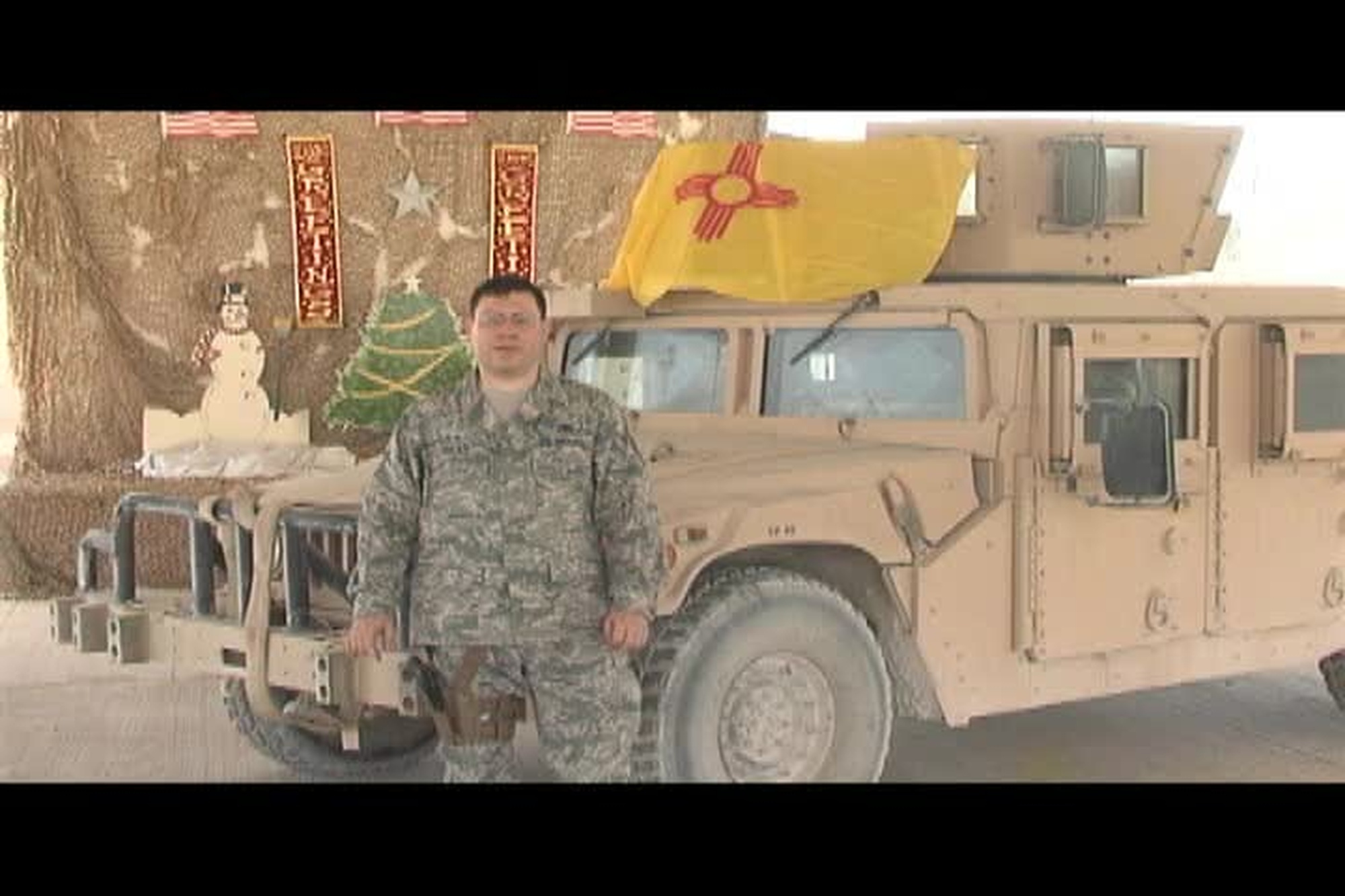 Master Sgt. Nicholas Bowers sends a greeting to Montpelier, Ohio from Sather Air Base, Iraq for Holiday Season 2008