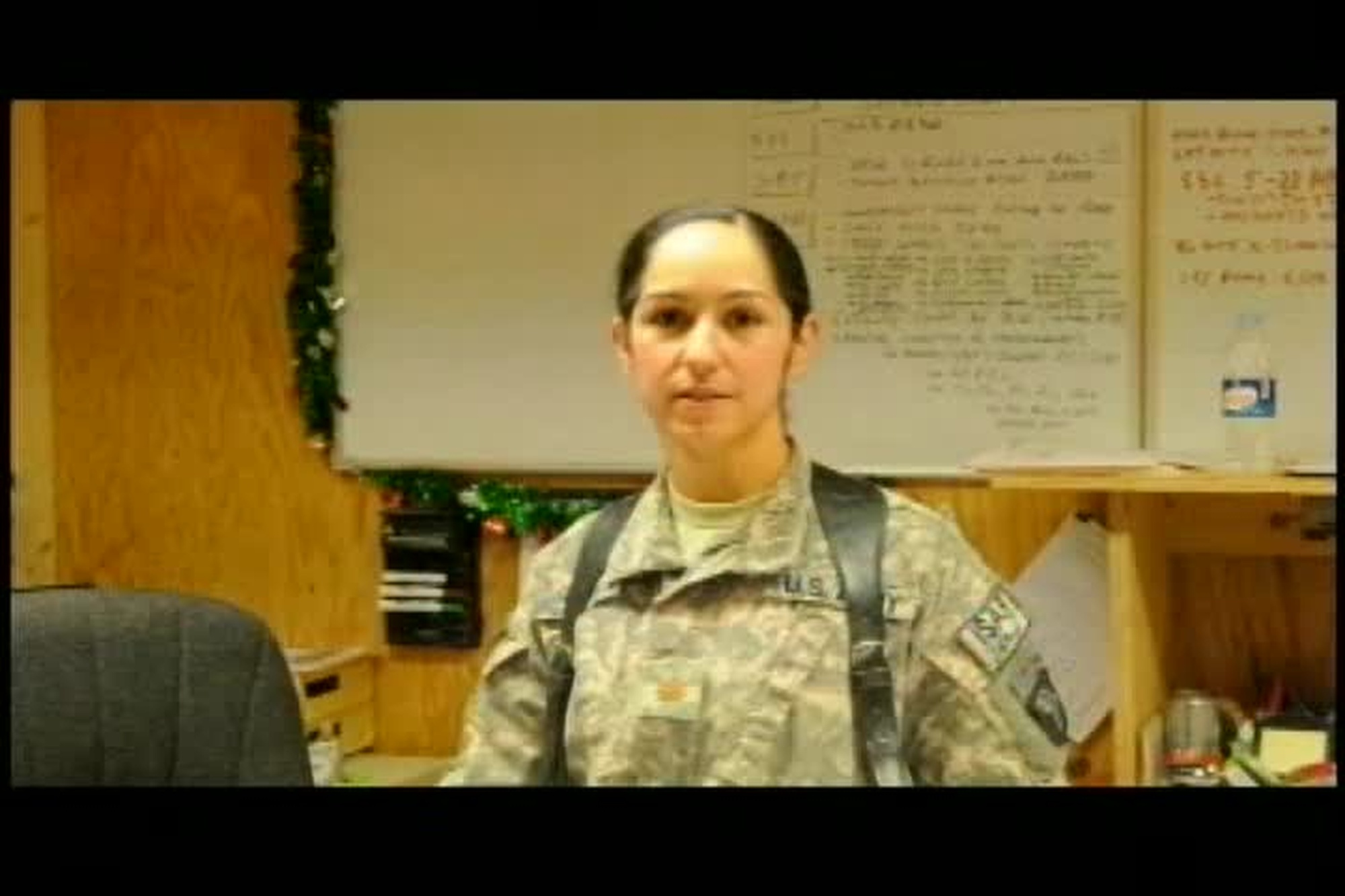 Pvt. Andrew Schlansen sends a greeting to Oak Grove, Minnesota from Combat Outpost Durkin for Holiday Season 2010