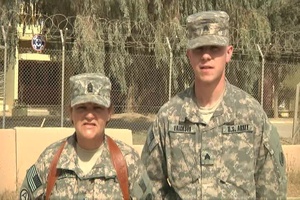 Command Sgt. Maj. Debbie Schroder and Sgt. Andrew Erickson