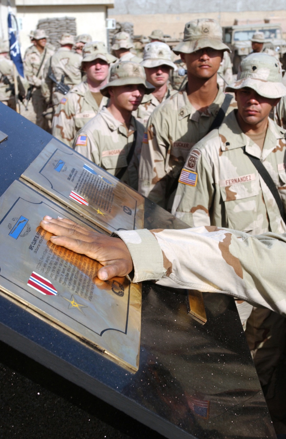 Touching the memorial