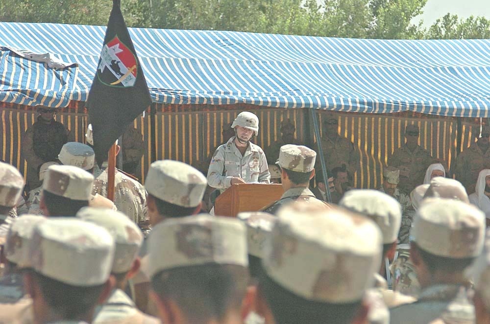 Maj. Gen. John R.S. Batiste addresses the newly graduated soldiers of the 2