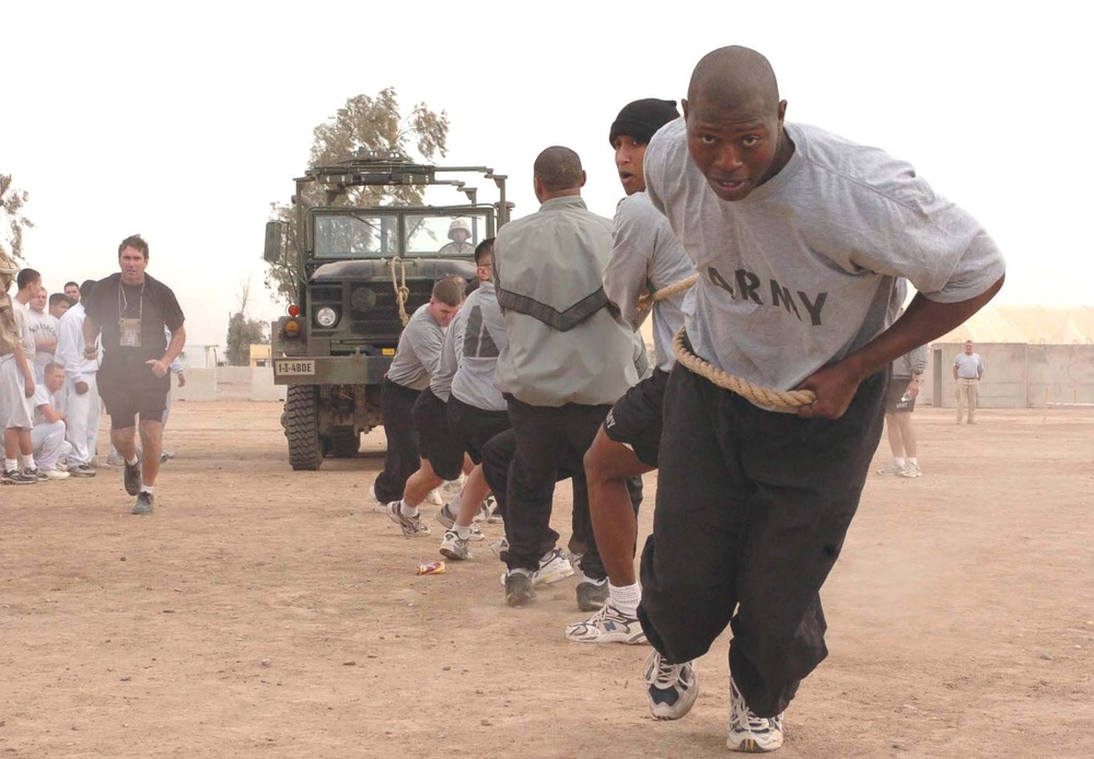 Soldiers vie for first place in the five-ton truck pull