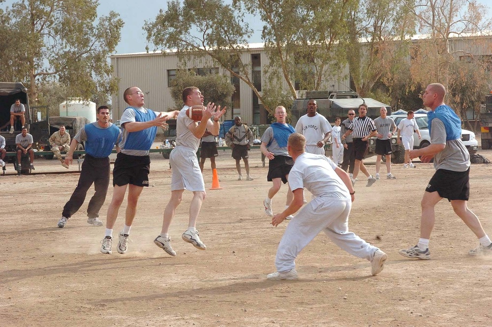 Friendly game of 7-on-7 tag football