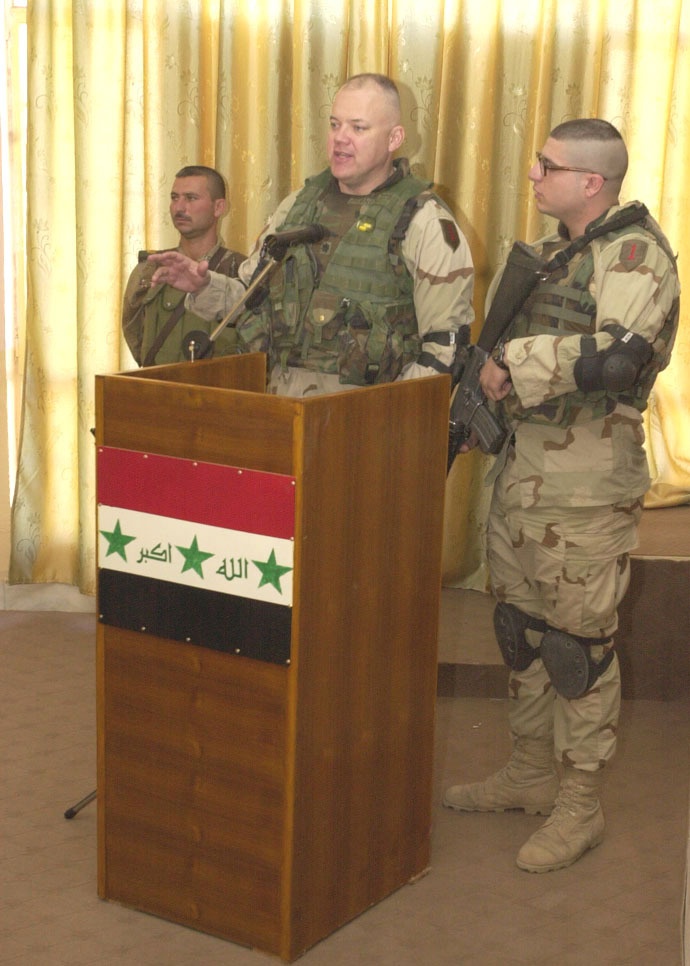 LTC Hubner speaks at the Balad Municipal Center