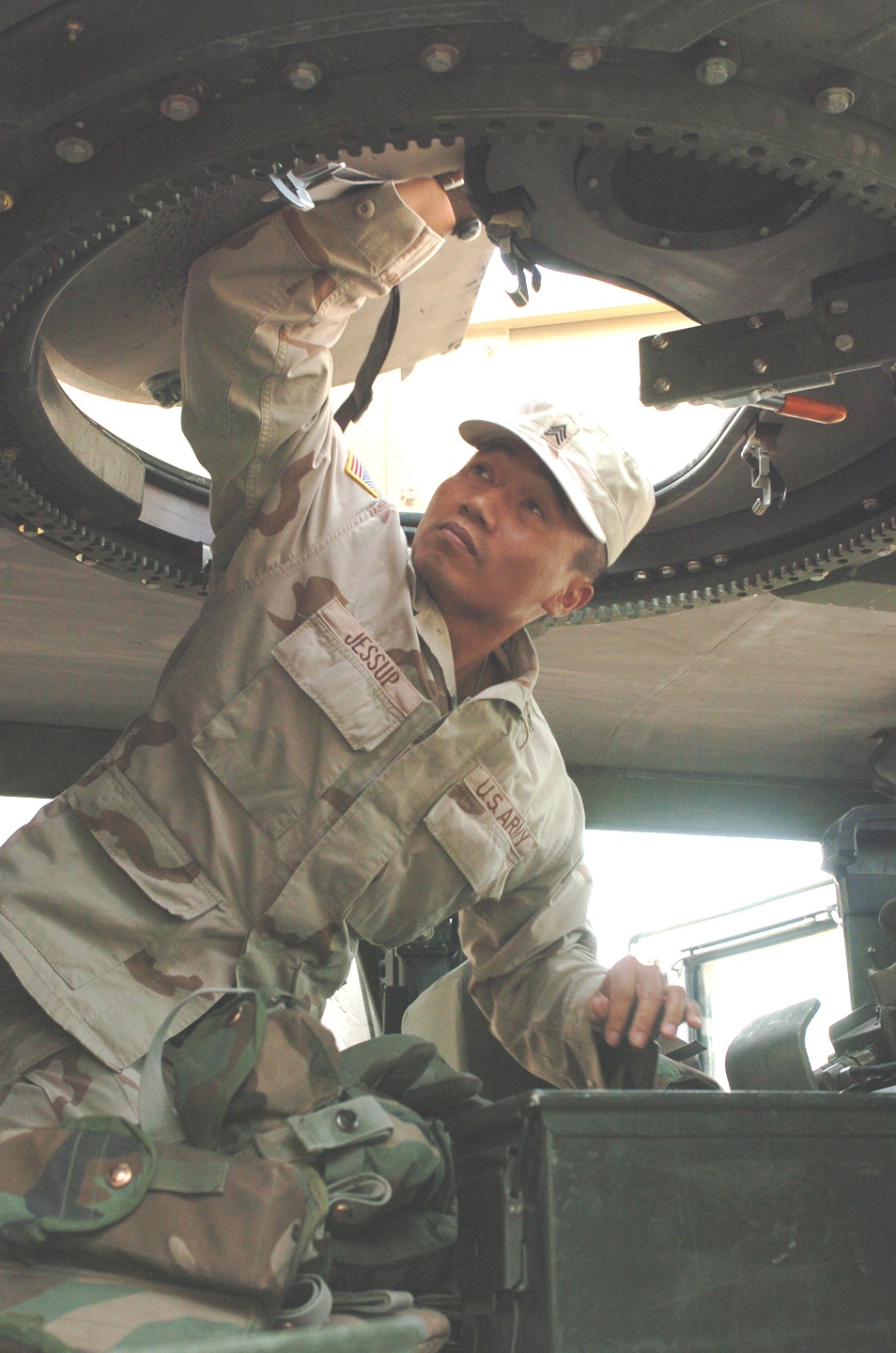 Sgt. Jessup opens the gunners hatch