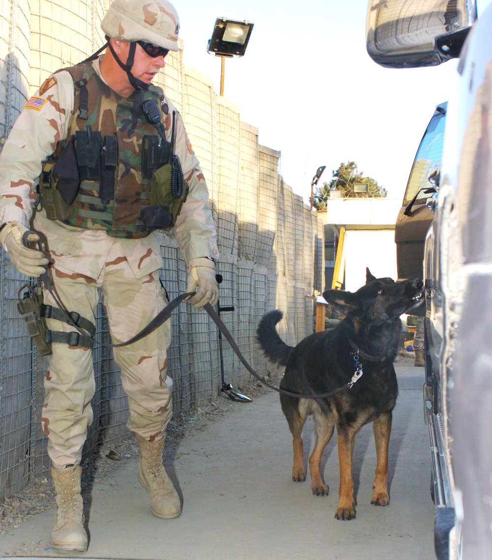 Staff Sergeant Burstell and Astor check a vehicle