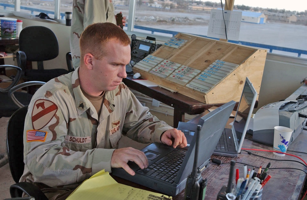 Sgt. Matt Schuldt updates the Flight Data Positioning System