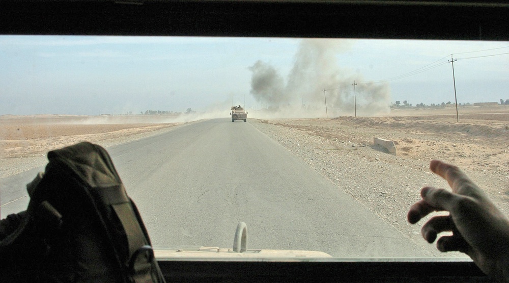 Smoke and dust rises after an IED explodes