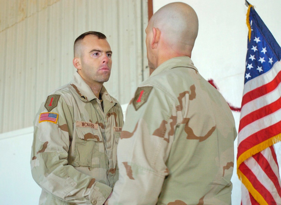 CSM Erik Frey welcomes SGT Brock McNabb