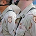 Soldiers stand in formation with their new Sapper tabs