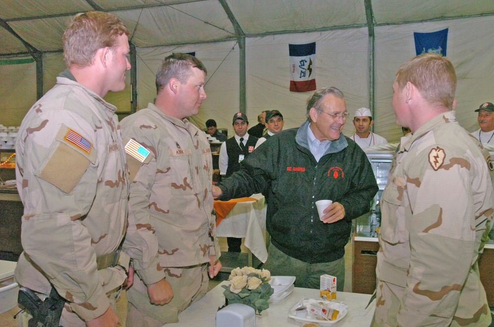 Secretary of Defense greets troops in Mosul chow hall